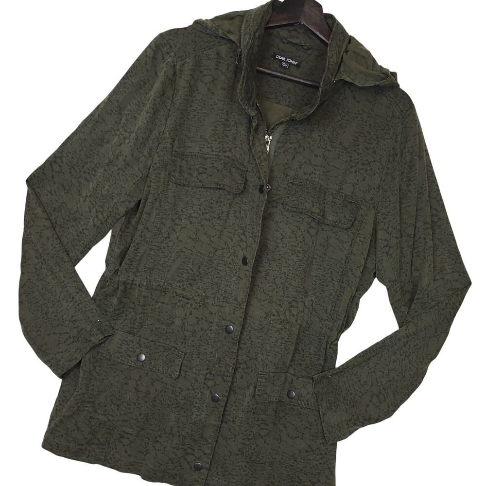 Dear John Women's Jacket Large Green Jacket Hiking Outdoors Utility Cargo AOP
